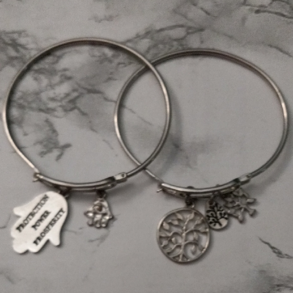 Silver Charm Bangle Set